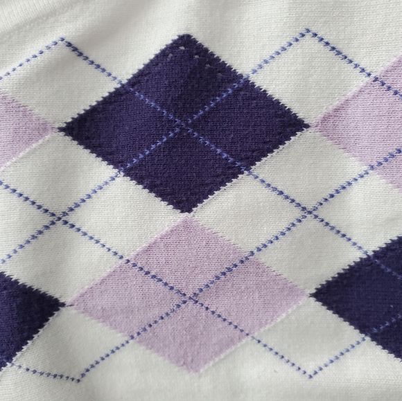 Jessica Cardigan, Argyle print in purple and white - Picture 2 of 7